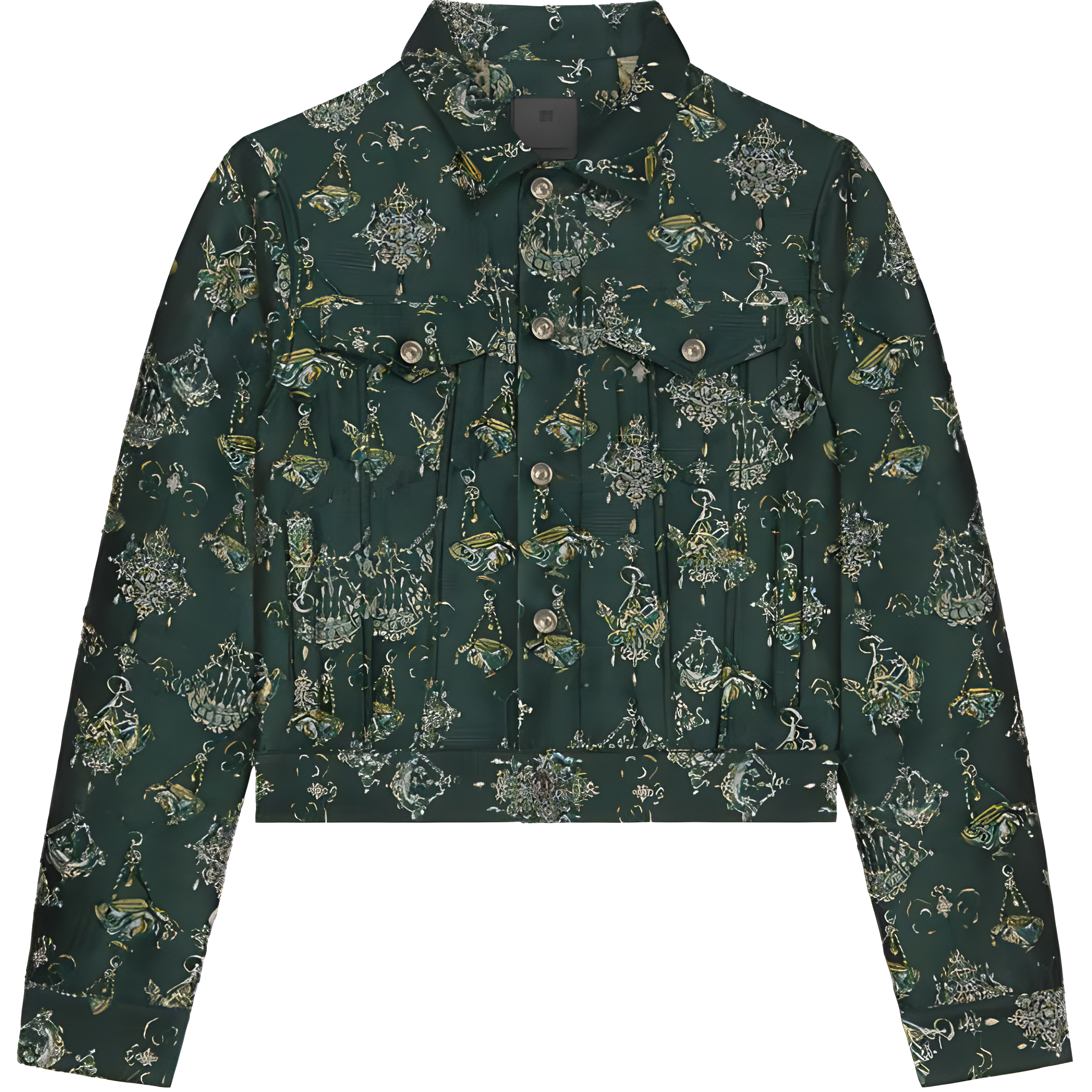 Givenchy SS24 Chandelier Print Single-Breasted Short Jacket Deep Green Men’s BM018R15RZ-301