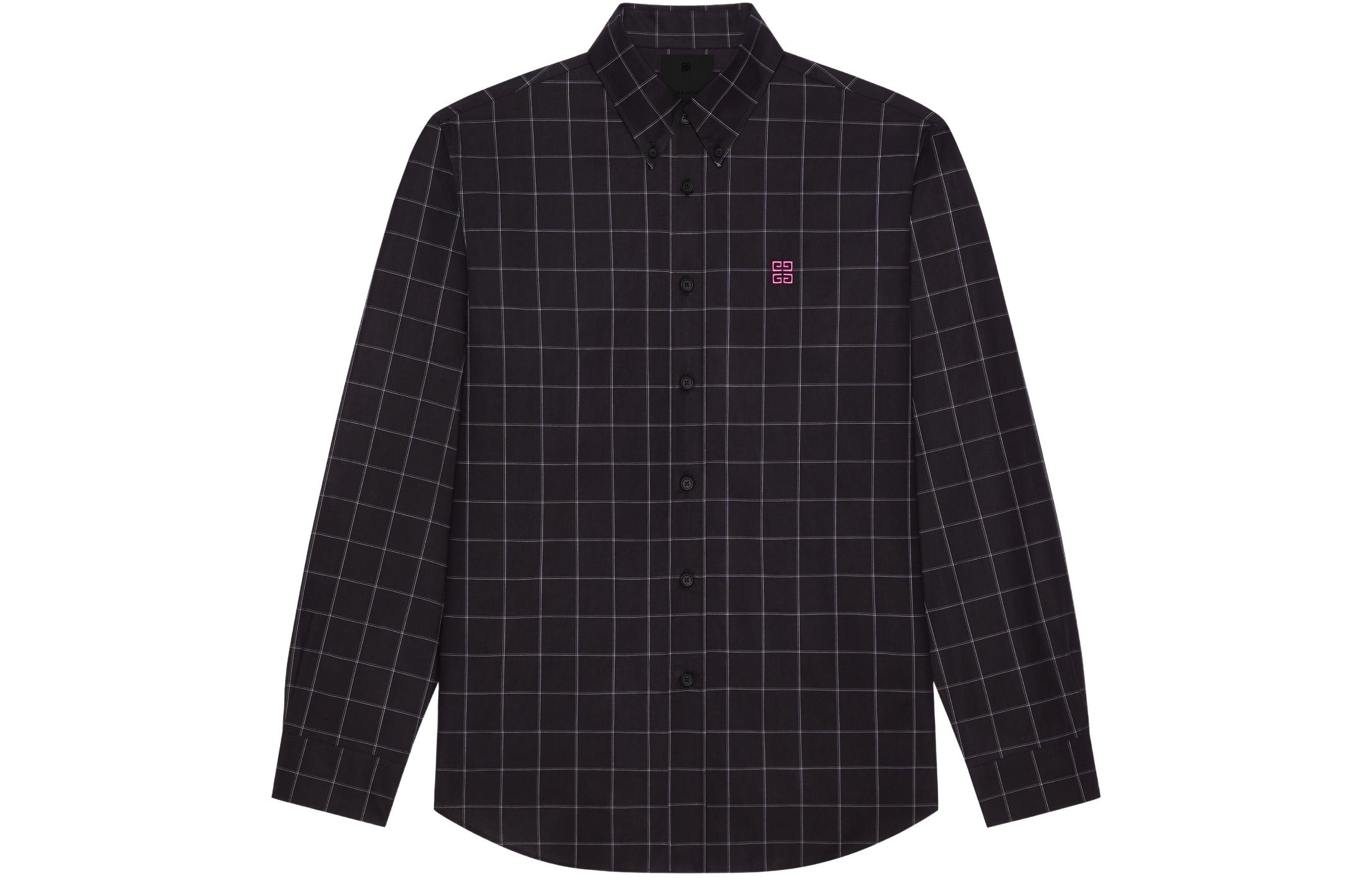 Givenchy SS24 Checkered Single-Breasted Shirt Long Sleeve  Black BM60Y114Z7-001