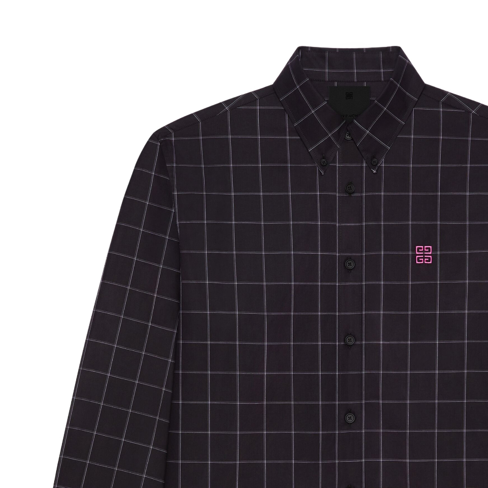 Shop Givenchy Kemeja Hitam Lengan Panjang Kotak-Kotak SS24 Single-Breasted BM60Y114Z7-001