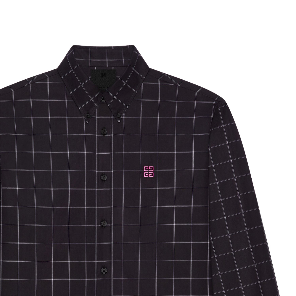 Sizing Givenchy Kemeja Hitam Lengan Panjang Kotak-Kotak SS24 Single-Breasted BM60Y114Z7-001