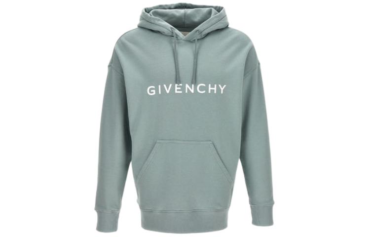 Givenchy SS24 Green Hoodie with Logo Print BMJ0HC3YAC-456