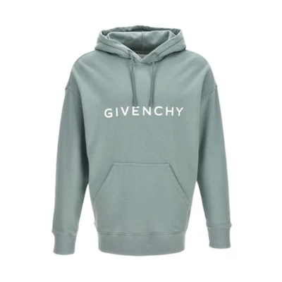 Givenchy SS24 Green Hoodie with Logo Print BMJ0HC3YAC-456
