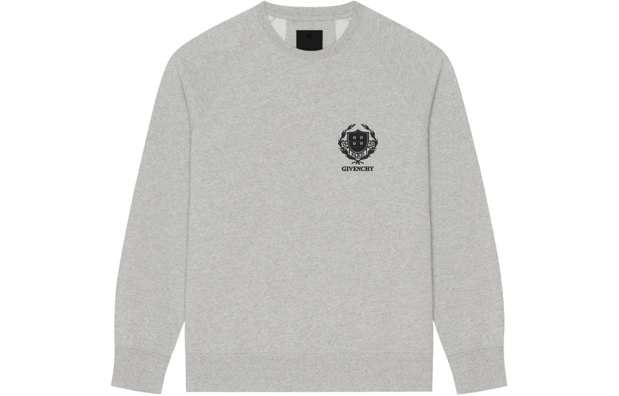 Givenchy SS24 Grey Embroidered Logo Crewneck Pullover Sweatshirt BMJ0MC3YL6-055