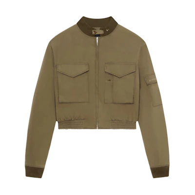 Givenchy SS24 Khaki Ribbed Zip-Up Cropped Jacket BM016L15EF-306