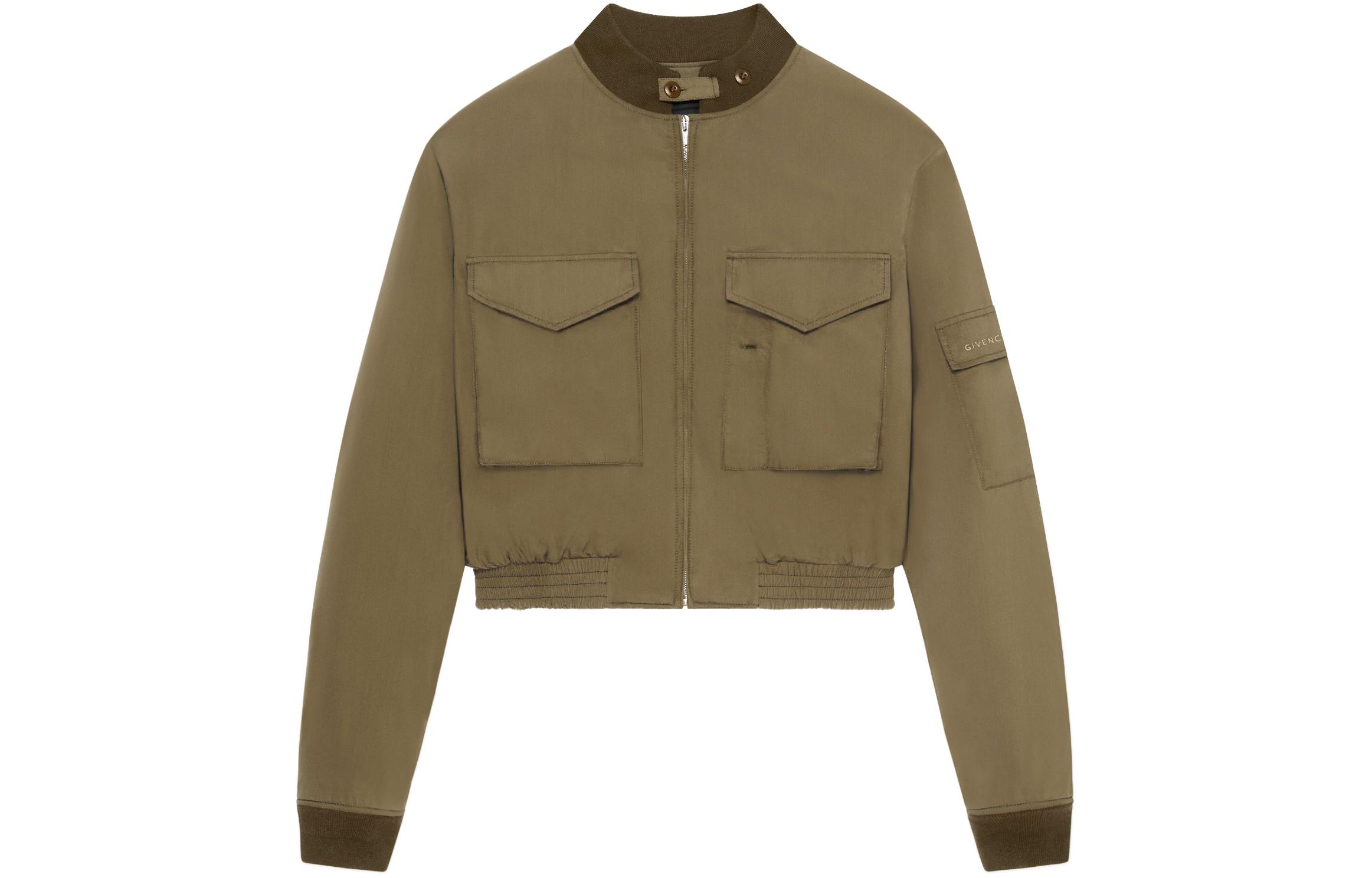 Order Givenchy SS24 Khaki Ribbed Zip-Up Cropped Jacket BM016L15EF-306