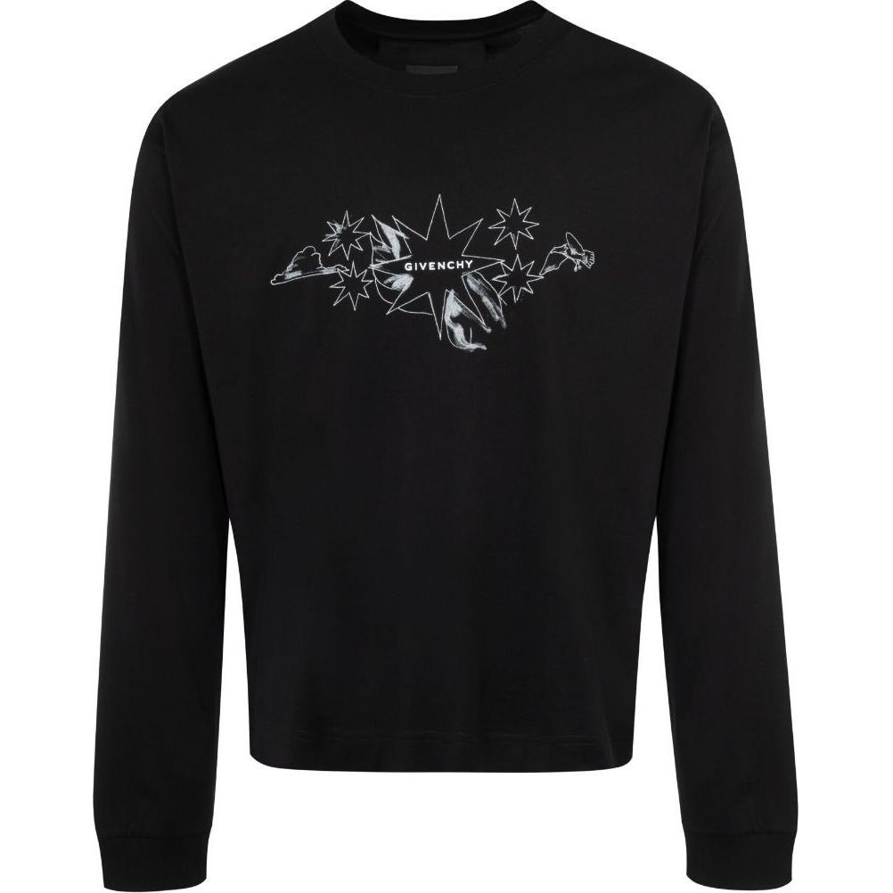Givenchy SS24 Logo Print Crewneck Knit Long Sleeve Tee  Black BM71KP3YN0-001