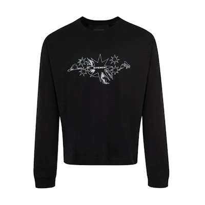Givenchy SS24 Logo Print Crewneck Knit Long Sleeve Tee Black BM71KP3YN0-001