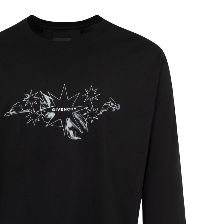 Purchase 지방시 SS24 로고 프린트 크루넥 긴팔 니트 티 블랙 BM71KP3YN0-001