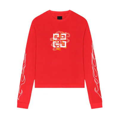 Givenchy SS24 Logo Print Crewneck Long Sleeve Solid T-Shirt Red - BM71KP3YLV-600