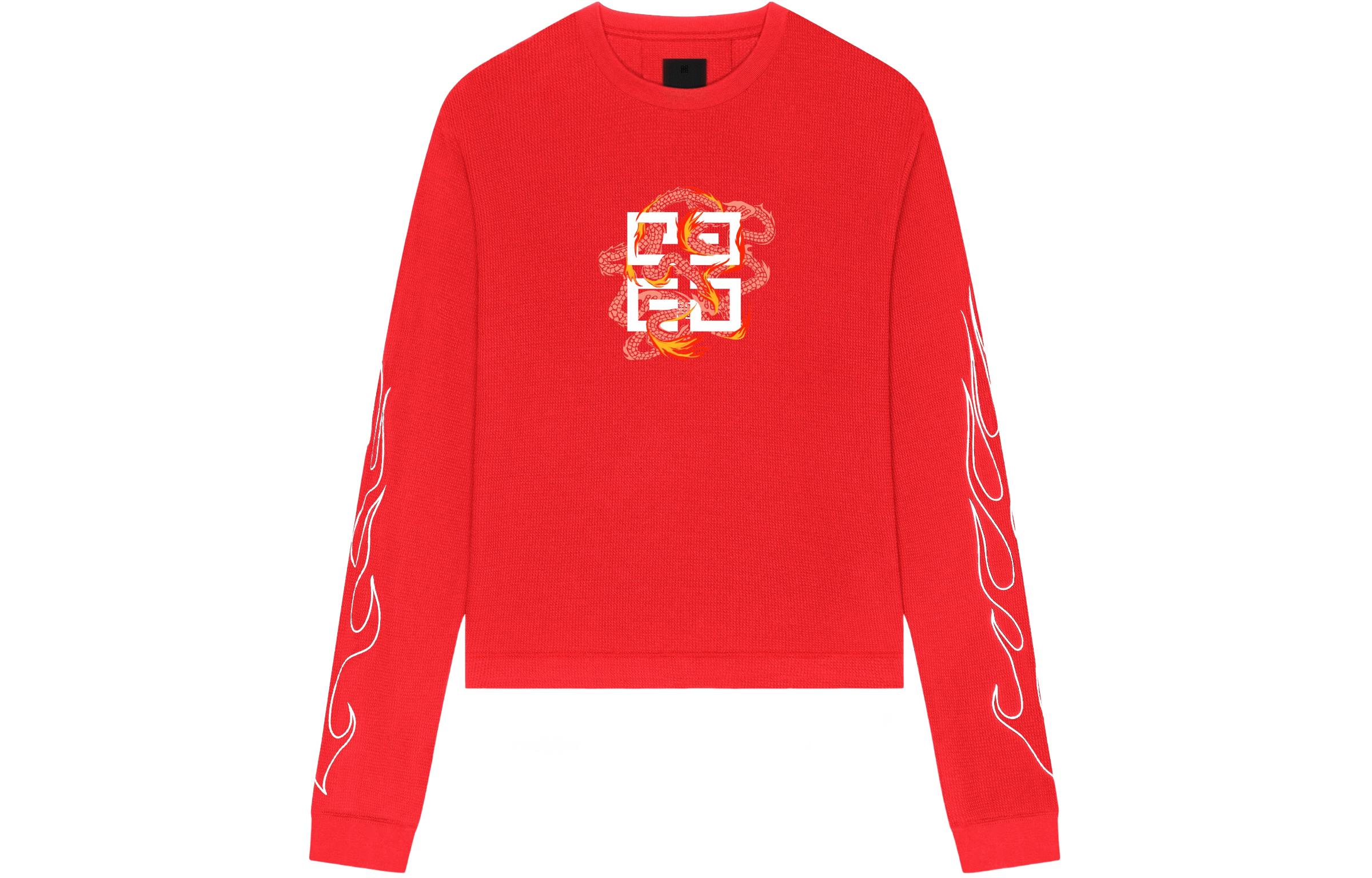 Order ジバンシィ SS24 ロゴプリント 長袖 クルーネック Tシャツ レッド BM71KP3YLV-600