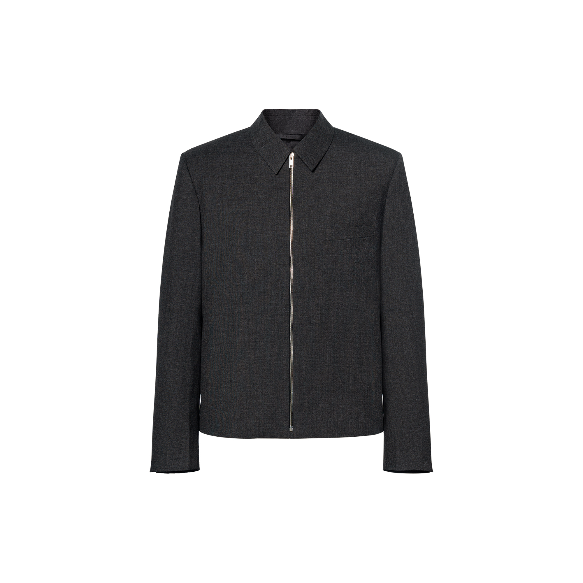 Givenchy SS24 Solid Color Square-Neck Zip Long-Sleeve Jacket Men’s Grey BM30F314FU-067