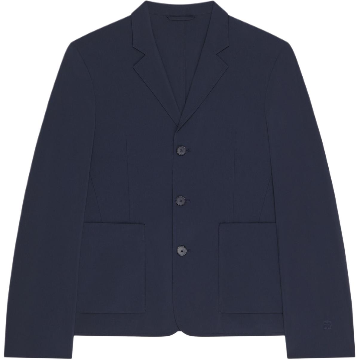 Givenchy SS24 Solid Single-Breasted Long-Sleeve Jacket in Night Blue BM30GH15KQ-403