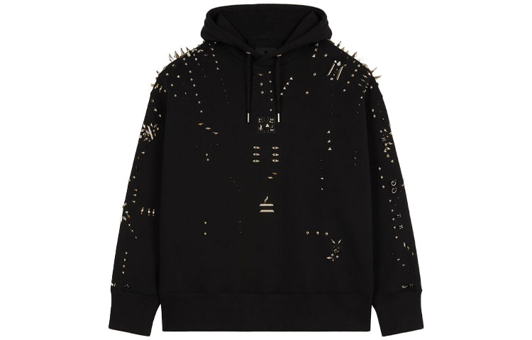 Givenchy Studded Drawstring Hoodie Black Loose Fit Long Sleeve BMJ0CE3Y69-001