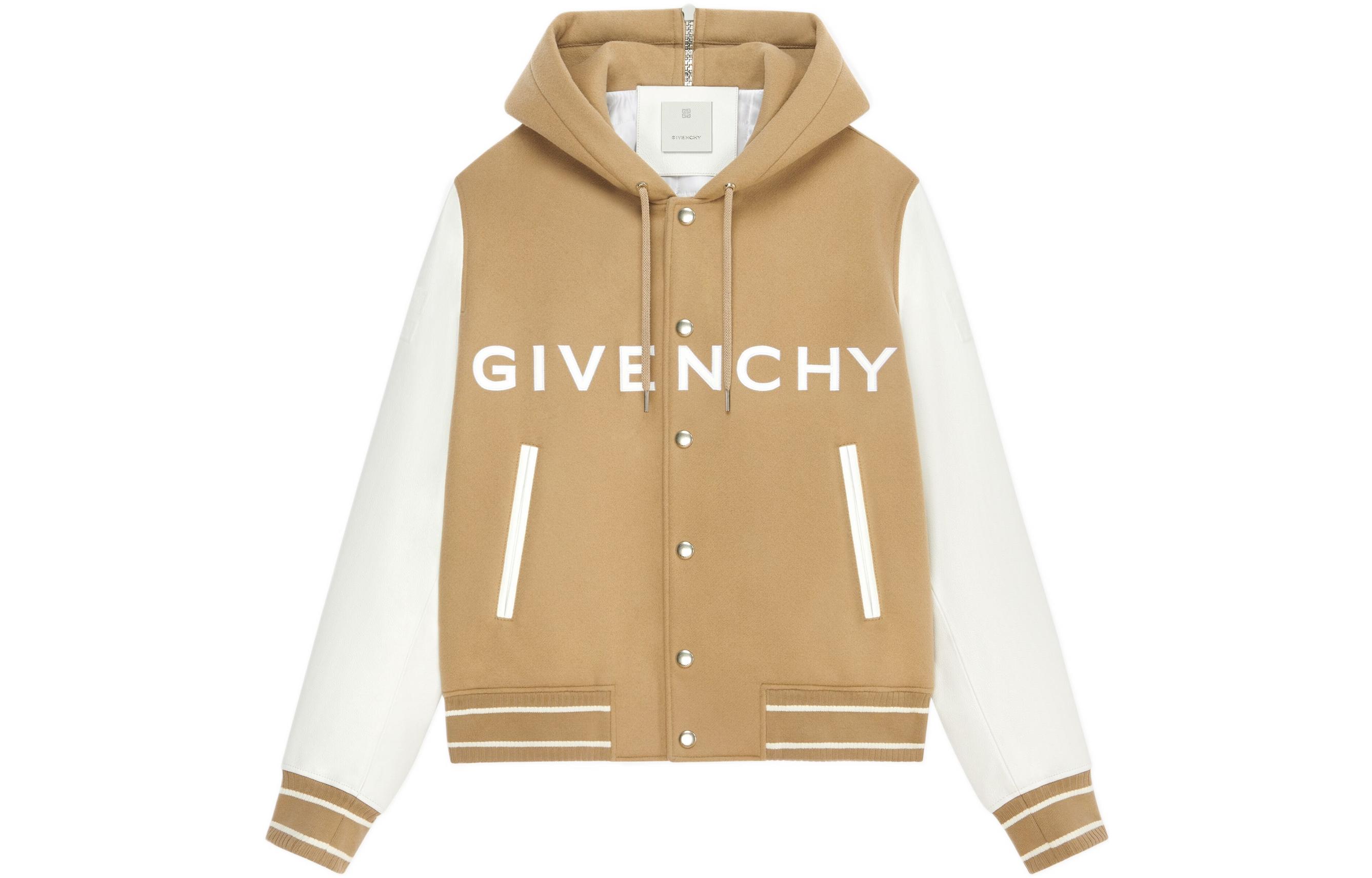 Givenchy Two-Tone Logo Print Hooded Bomber Jacket Men’s Khaki BM00XX6Y16-118