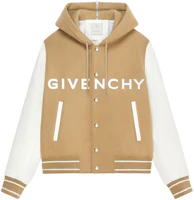 Givenchy Two-Tone Logo Print Hooded Bomber Jacket Men’s Khaki BM00XX6Y16-118 Givenchy Two-Tone Logo Print Hooded Bomber Jacket Men’s Khaki BM00XX6Y16-118