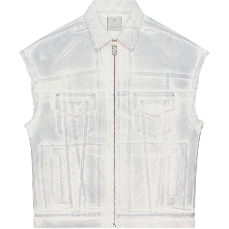 Givenchy Washed Zip Sleeveless Denim Jacket Men’s Grey White BM012A5Y4U-069
