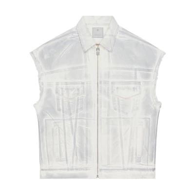 Givenchy Washed Zip Sleeveless Denim Jacket Men’s Grey White BM012A5Y4U-069