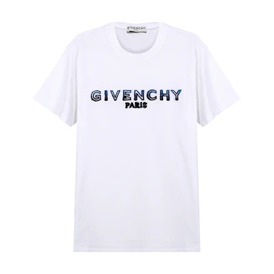 Givenchy White Blue Short Sleeve T-Shirt with Logo BM70UY3002-114