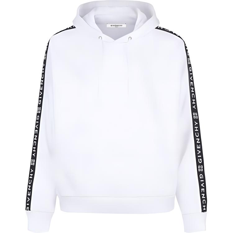 Givenchy White Cotton Striped Logo Hoodie. BMJ02K30AF-100