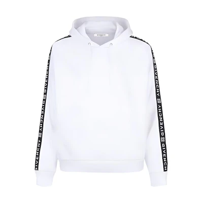 Givenchy White Cotton Striped Logo Hoodie. BMJ02K30AF-100