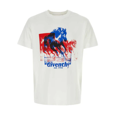 Givenchy White Crewneck T-Shirt with Lettering and Animal Print for Men. BM716R3YFH-100