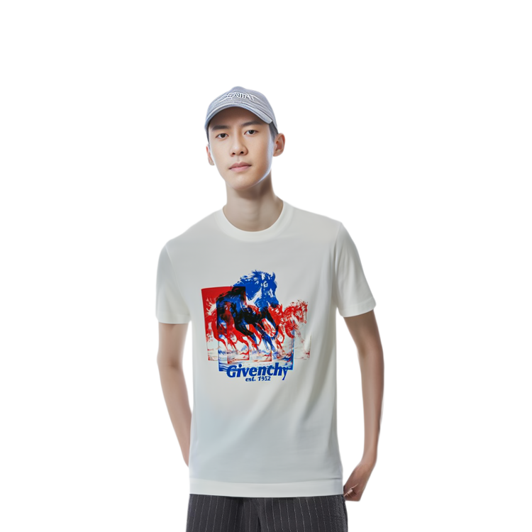 Givenchy White Crewneck T-Shirt with Lettering and Animal Print for Men. BM716R3YFH-100 圖 5