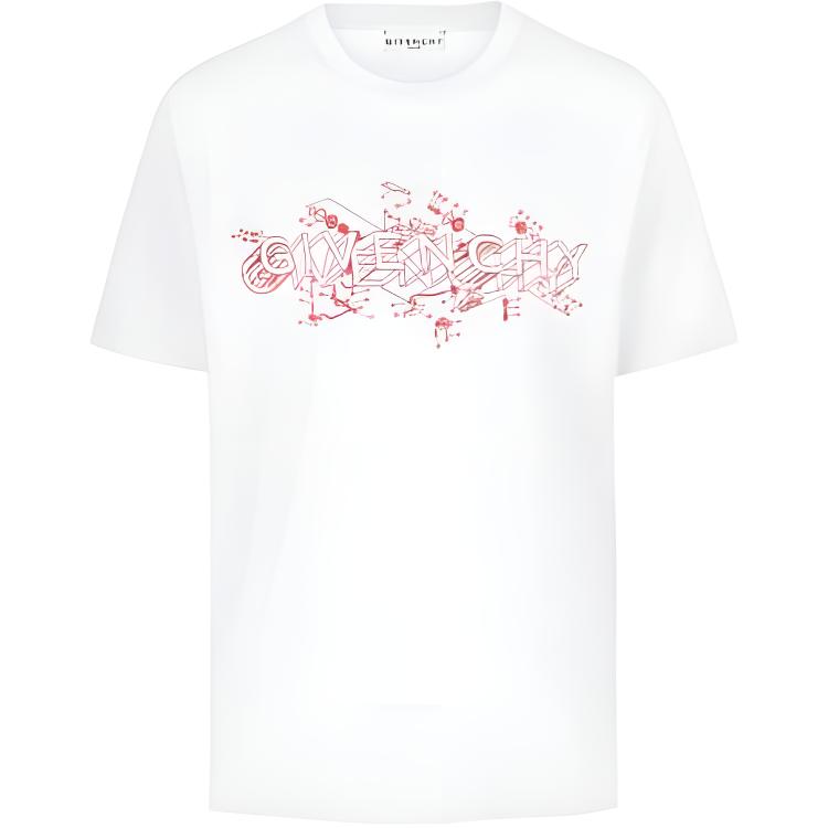 Givenchy White Letter Print Short Sleeve T-Shirt BM710W3002-100