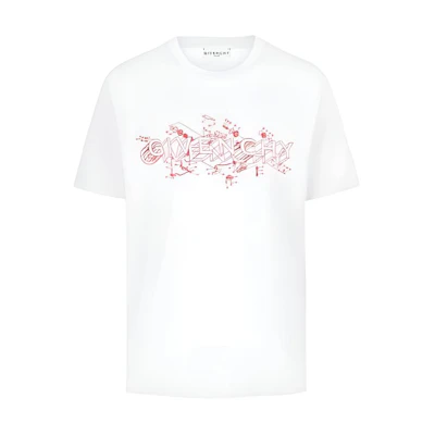 Givenchy White Letter Print Short Sleeve T-Shirt BM710W3002-100