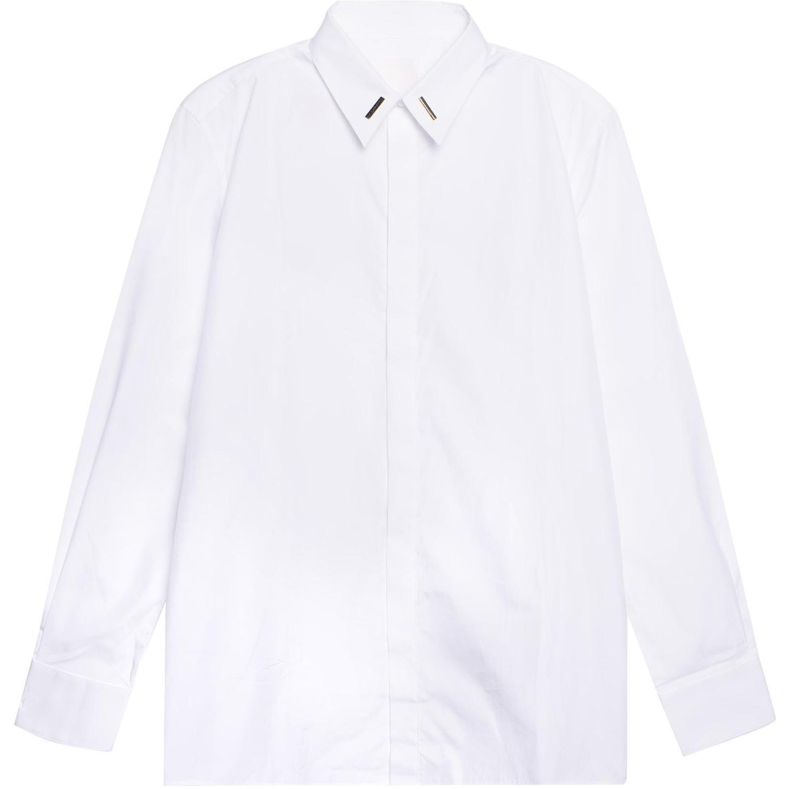 GIVENCHY White Long Sleeve Shirt with Solid Logo Plaque Casual Design BM60PU109F-119