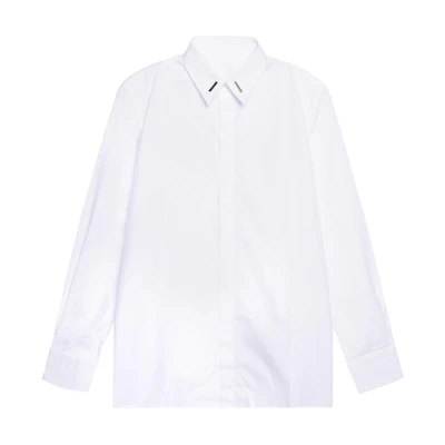 GIVENCHY White Long Sleeve Shirt with Solid Logo Plaque Casual Design BM60PU109F-119