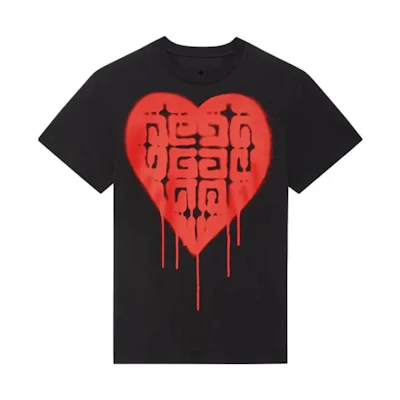 GIVENCHY Chito 4G Graffiti Heart Black Short Sleeve T-Shirt . BM71CD3Y6B-001