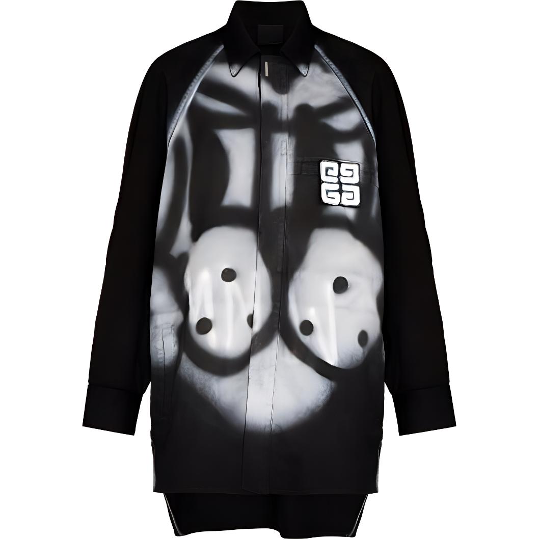 Givenchy Chito FW22 Hidden Placket Logo Patch Shirt Jacket Men’s Black BM60RS5Y1V001