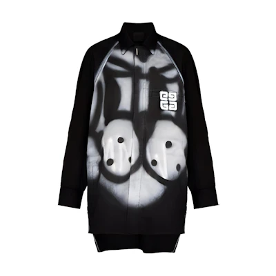 Givenchy Chito FW22 Hidden Placket Logo Patch Shirt Jacket Men’s Black BM60RS5Y1V001