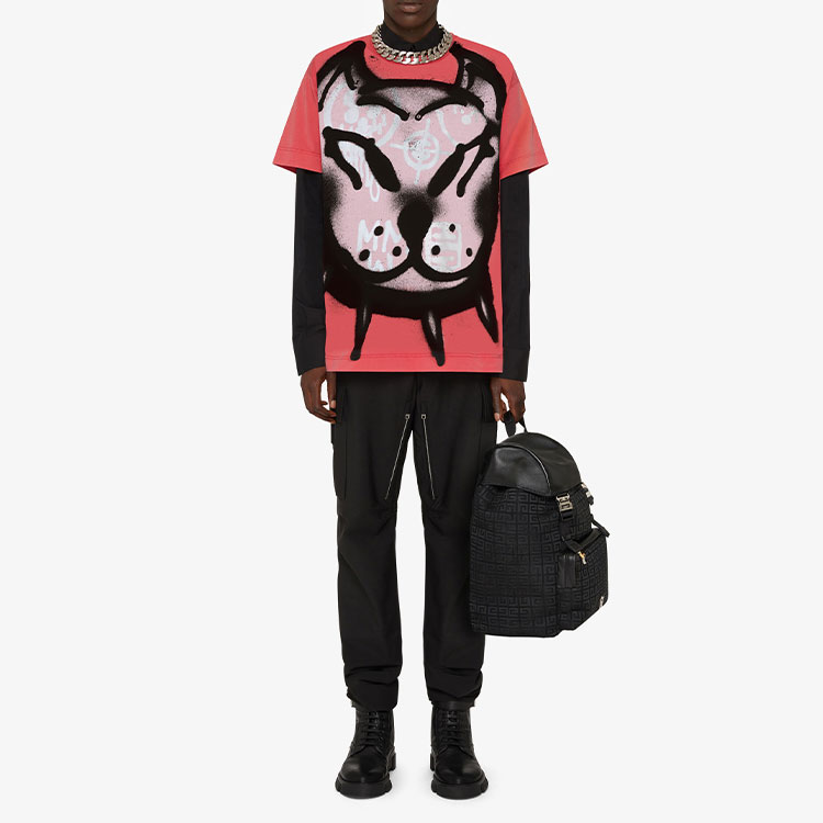 Lookbook 纪梵希 x Chito SS22 红色宽松字母狗印花T恤 BM71873Y6B-600