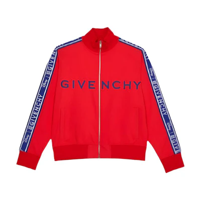 Givenchy Disney FW22 Red Logo Print Zip-Up Jacket Mens BMJ0KB3YB3-600
