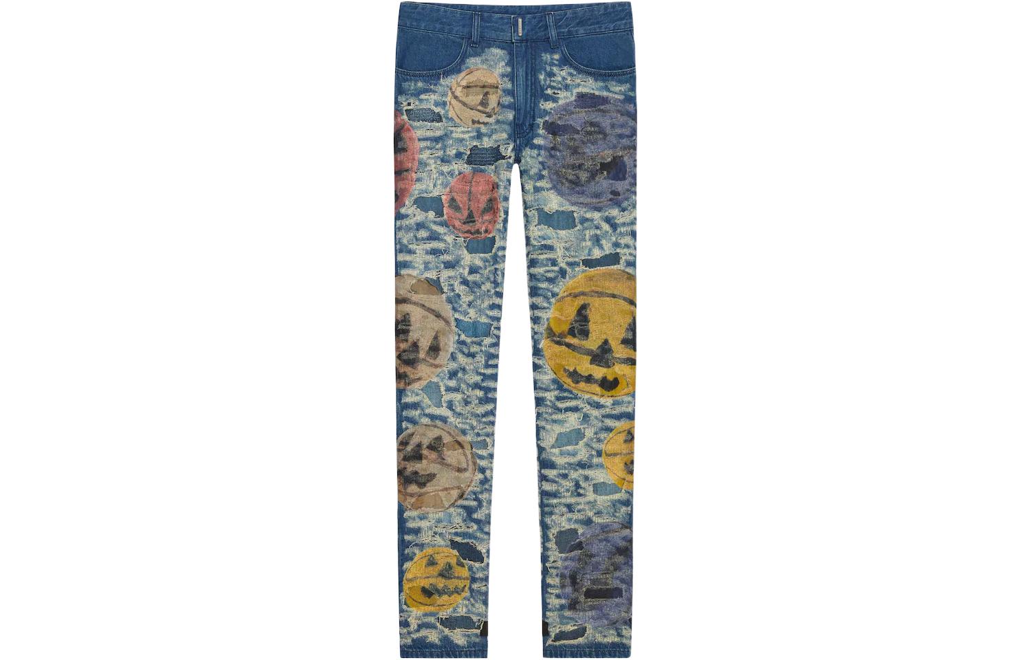 Givenchy x Josh Smith Blue Slim-Fit Cartoon Graffiti Distressed Jeans Men. BM50ST5Y2D-400