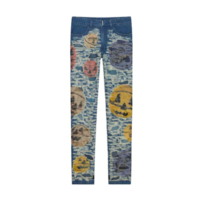 Givenchy Josh Smith Blue Slim-Fit Cartoon Graffiti Distressed Jeans Men. BM50ST5Y2D-400