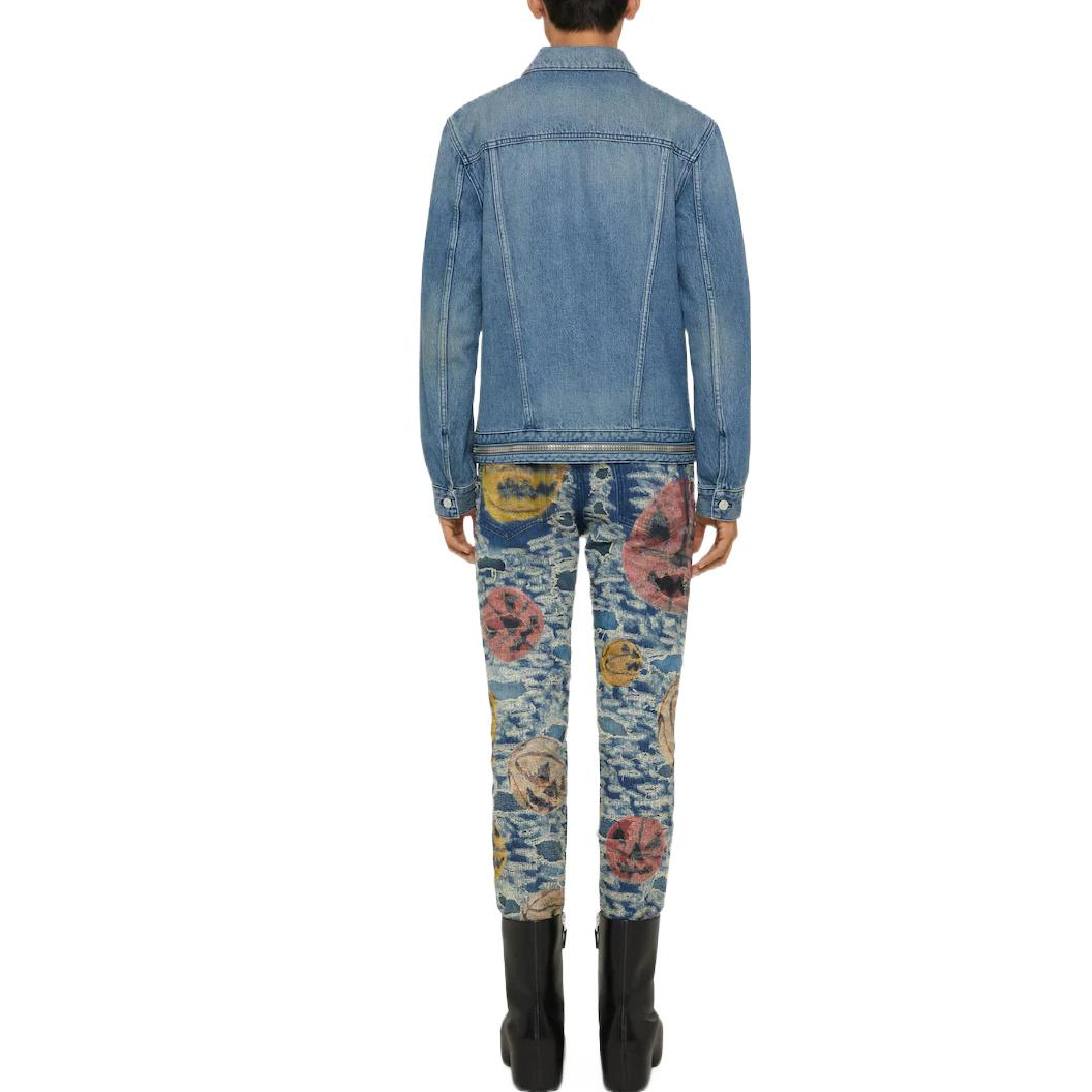 Shop Givenchy x Josh Smith Jeans Pria Biru Slim-Fit Grafiti Kartun Distressed. BM50ST5Y2D-400