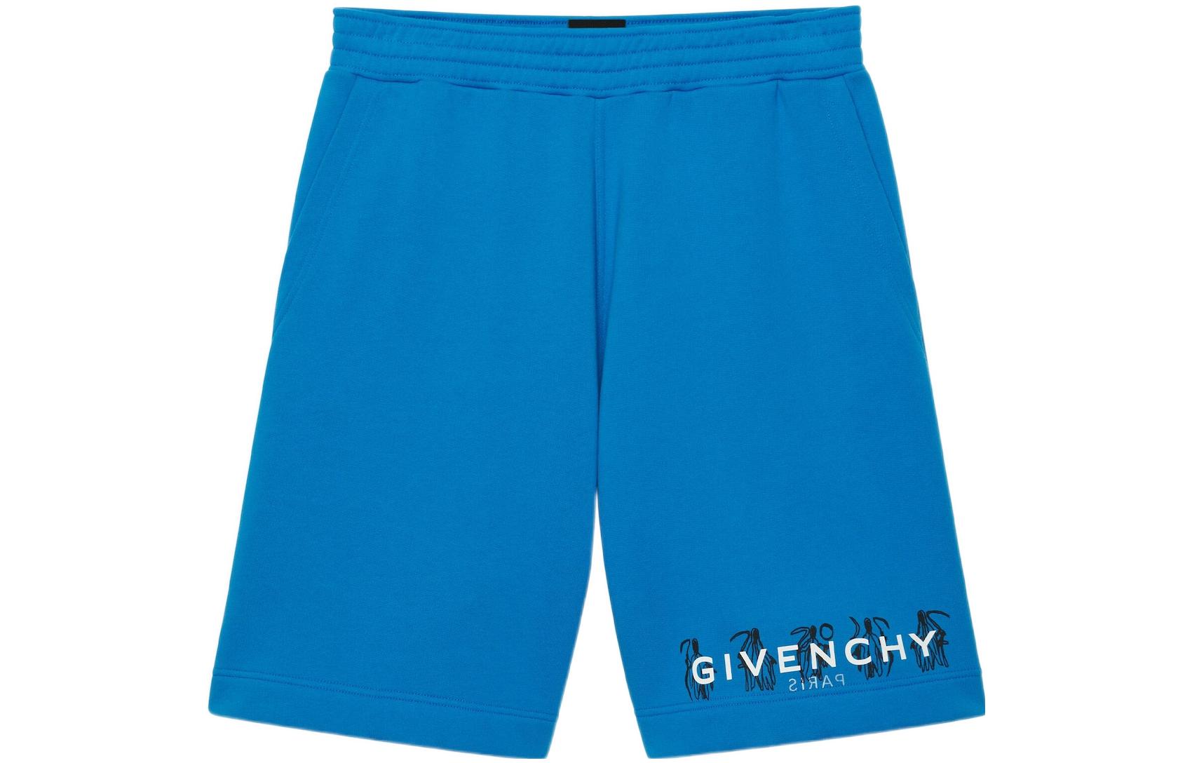 Order GIVENCHY x Josh Smith SS22 Blue Bermuda Shorts with Art Pattern & Flip Logo. BM511S3Y6V-430