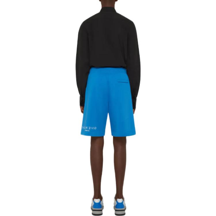 Shop GIVENCHY x Josh Smith SS22 Blue Bermuda Shorts with Art Pattern & Flip Logo. BM511S3Y6V-430