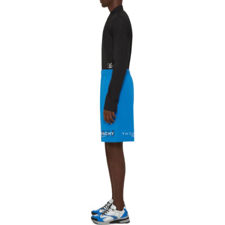 Purchase GIVENCHY x Josh Smith SS22 Blue Bermuda Shorts with Art Pattern & Flip Logo. BM511S3Y6V-430