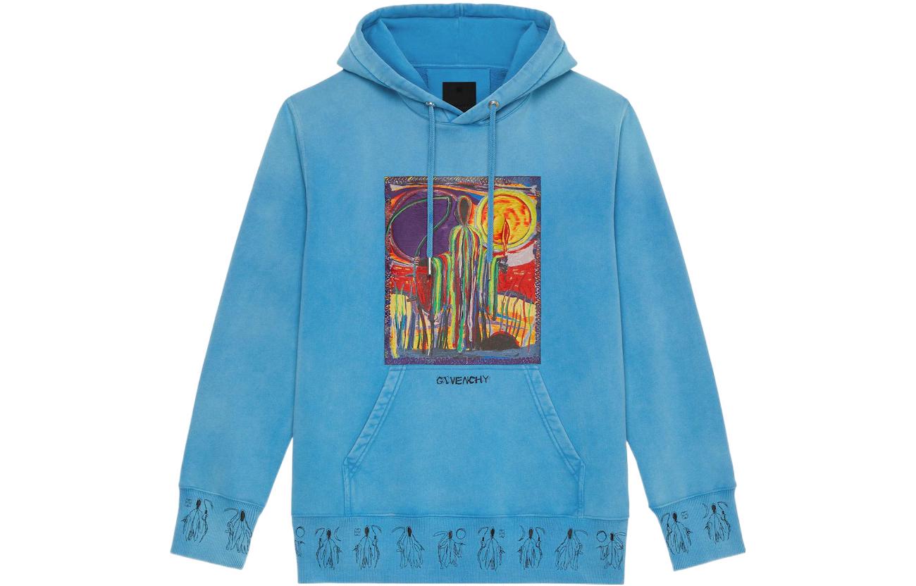 Givenchy Josh Smith SS22 Blue Hoodie with Artistic Patches - Edition BMJ0FP3Y69-420