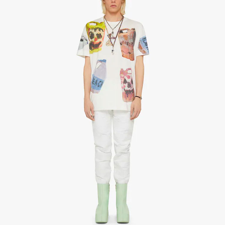 Lookbook ジバンシィ x ジョシュ・スミス SS22 カートゥーンプリント オーバーサイズ 白Tシャツ メンズ BM71BP3Y6B-999