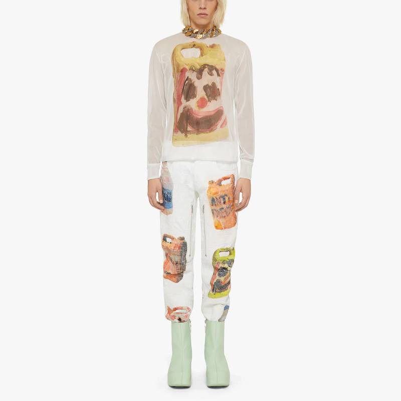 Lookbook Givenchy x Josh Smith SS22 Sweater Transparan Motif Kartun Putih. BM90JC4YAC-100