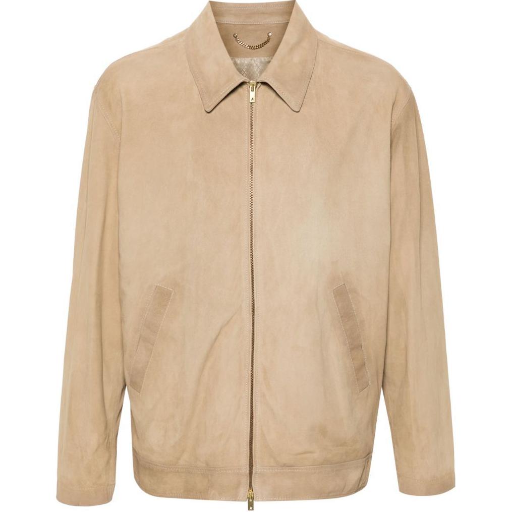Golden Goose  Beige Leather Jacket with Zipped Collar and Long Sleeves. GMP01780P001429