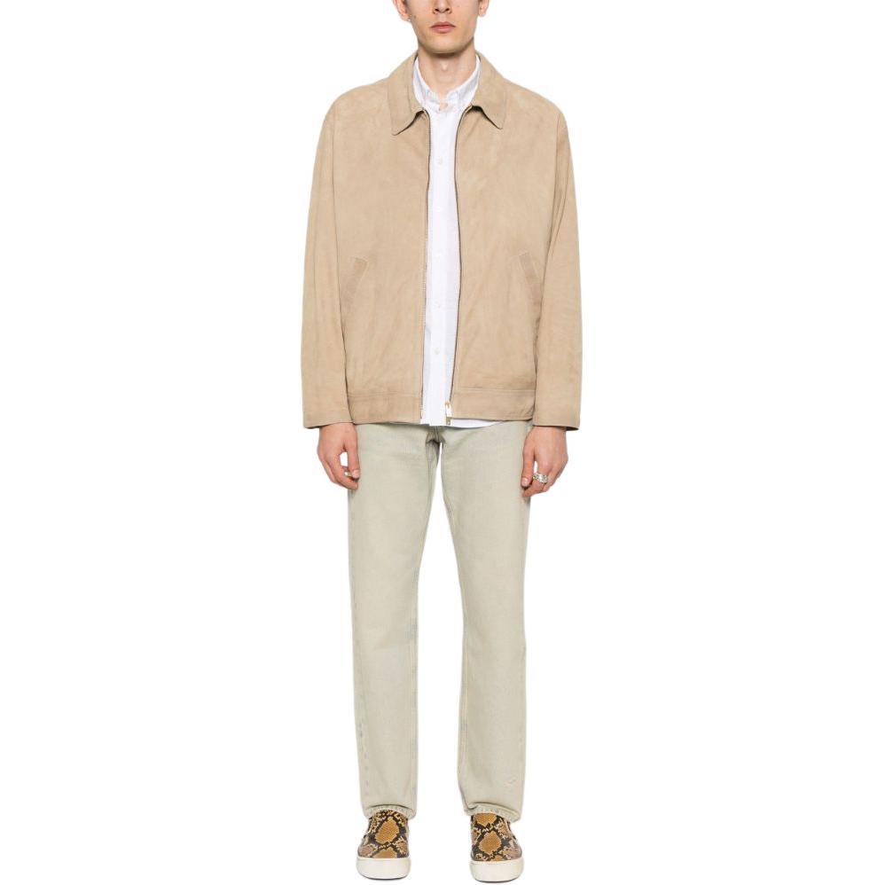 Lookbook 金鹅米色皮革夹克，配拉链立领和长袖。 GMP01780P001429