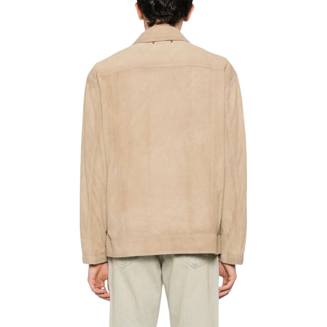 Shop 金鹅米色皮革夹克，配拉链立领和长袖。 GMP01780P001429