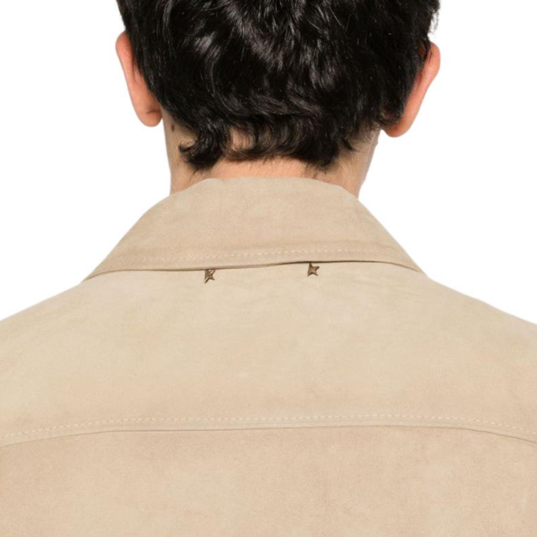 Details for 金鹅米色皮革夹克，配拉链立领和长袖。 GMP01780P001429