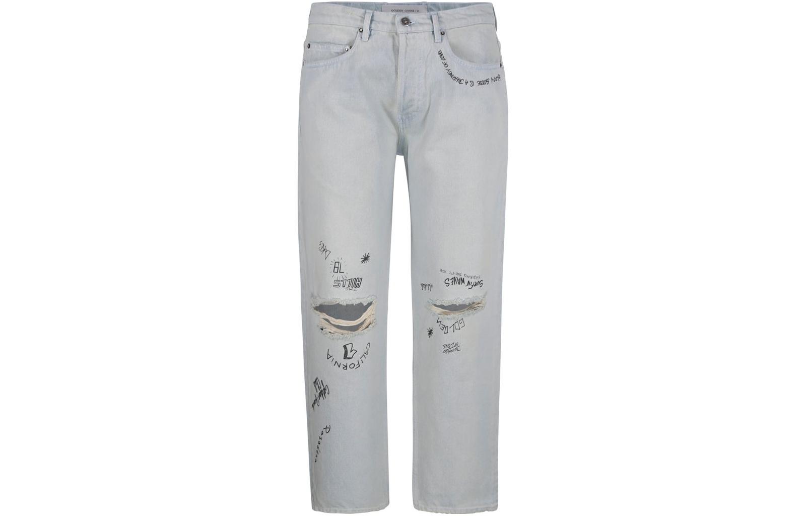Golden Goose  Blue Distressed Loose Fit Mid-Rise Jeans with Zipper. GMP01186P00063550100