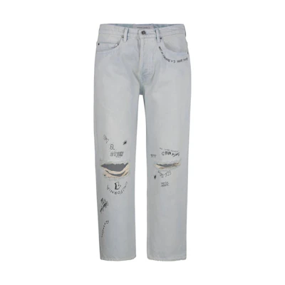 Golden Goose Blue Distressed Loose Fit Mid-Rise Jeans with Zipper. GMP01186P00063550100